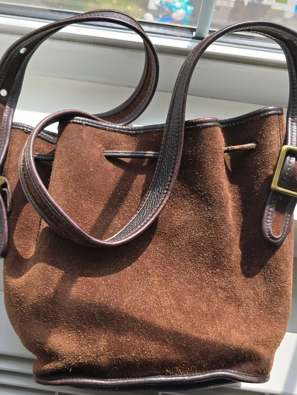 Coach Berkeley Drawstring 9012 Brown Suede Drawstring Bucket Bag